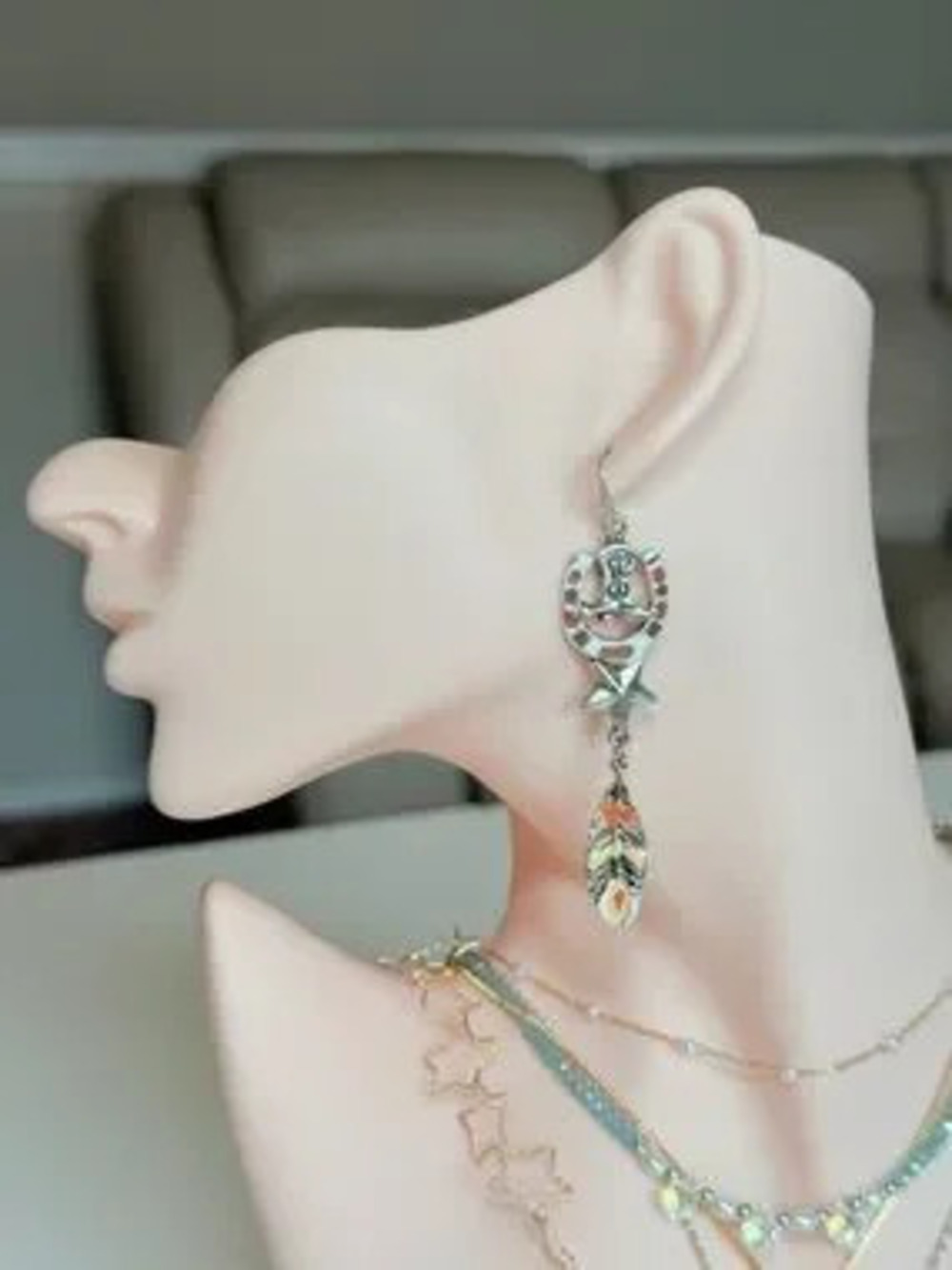 Silver-tone Boho Feather Dangle Earrings